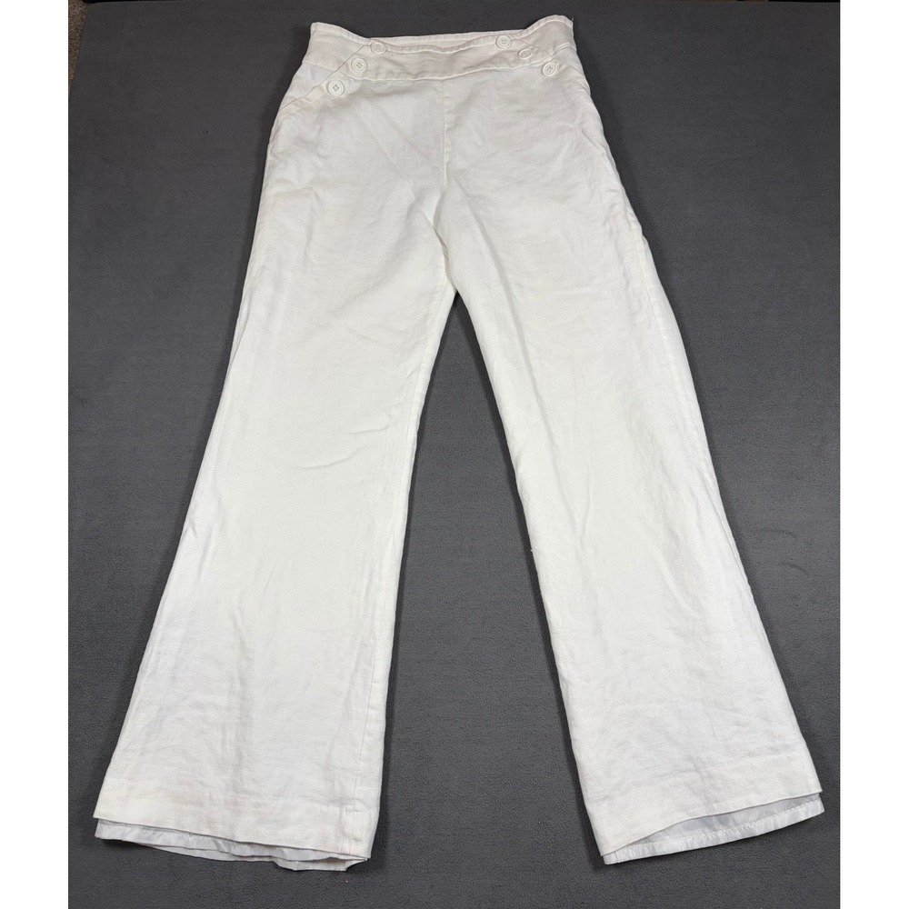Nine West Wide Leg Pants Womens 8 White Sailor Button Linen Blend